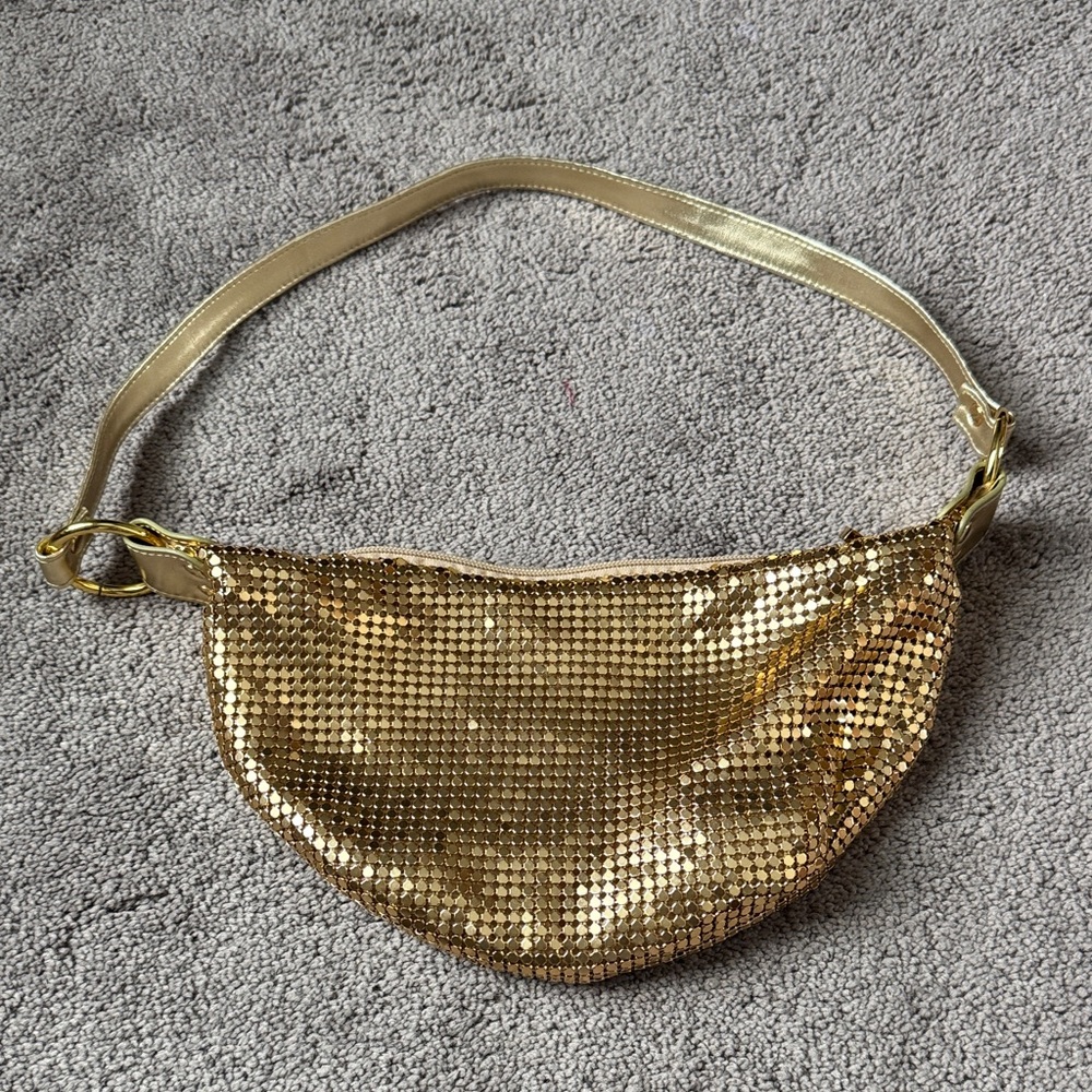 Fashion Express Gold Mesh Shoulder Bag Metallic Mini Purse Y2K Evening Handbag